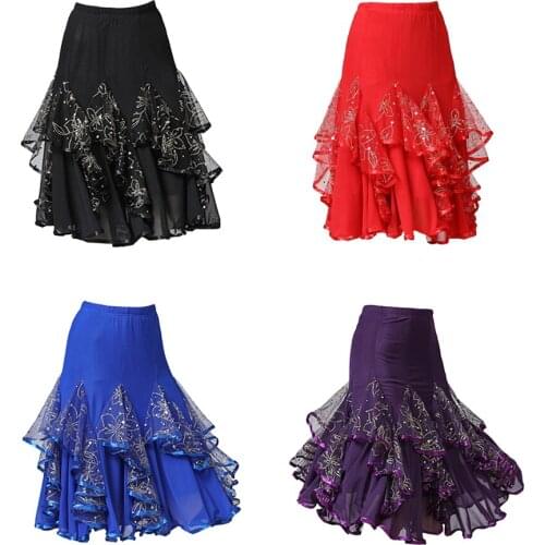 Tulle Mesh Latin Tango Rumba Cha Cha Ballroom Dance Dress Midi Skirt