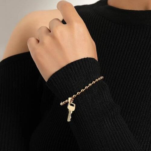 Vintage Punk Beads Chain Key Charm Bracelets for Women Girls Temperament Geometric Pendant Bracelet Party Jewelry Gift