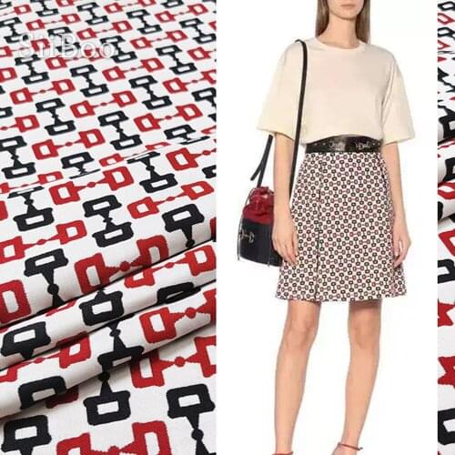European fashion style high density creative square white black red jacquard brocade fabric for women summer dress telas SP6156