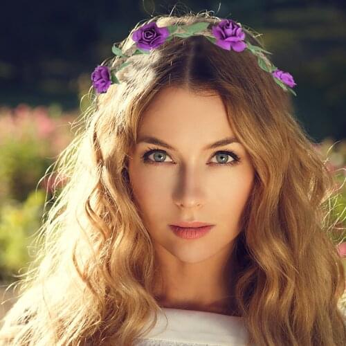 Bohemian Flower Crown Women Summer Beach Hair Accessories For Girls Elastic Headband Woman Rose Head Wreath Female Платье