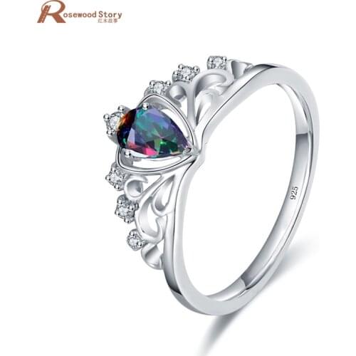 Luxury Female Finger Rings Fashion Mystic Rainbow Topaz Crystal CZ 925 Sterling Silver Setting Princess Crown Ring Women Jewelry