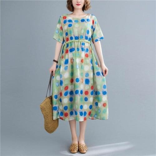 2021 New Arrival Coloful Dot Print Fashion Women Summer Dress Draw String Slim Office Lady OL Work Dress Travel Casual Dress