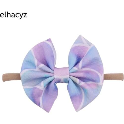 1PC New Chic 4" Print Waffle Hair Bow Headband for Girls Elastic Nylon Headband Kids Hair Bands Spring Summer Hair Accessories