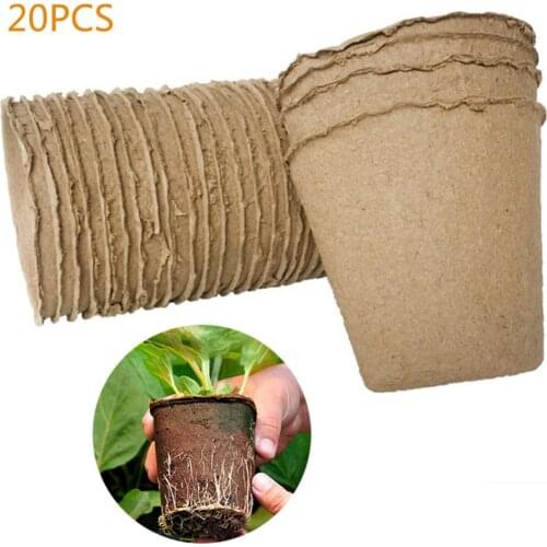 20Pcs Round Biodegradable Paper Pulp Peat Pot Plant Nursery Cup Tray Vegetable Fruit Nursery Tray Pot Cup