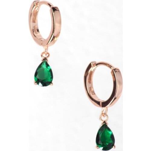 Rose Gold 925 Sterling Earrings with Drop Shaped Green Zircon Stone