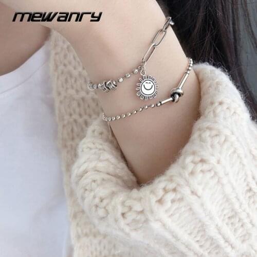 MEWANRY 925 Sterling Silver Smiley Face Bracelets New Trendy Hip Hop Vintage Couple Creative Knot Design Party Jewelry Wholesale