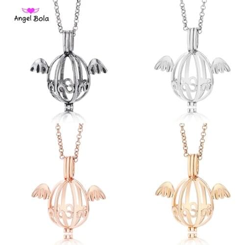 Angel Bola Long Aromatherapy Necklace Jewelry Lucky Essential Oil Necklace Cage for Women Power Diffuser Necklace NL076