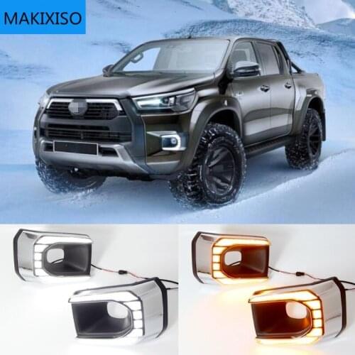 LED Daytime Running Light For Toyota Hilux Revo Rocco 2020 2021 Waterproof 12V Yellow Turn Signal Indicator Light Bumper LED DRL