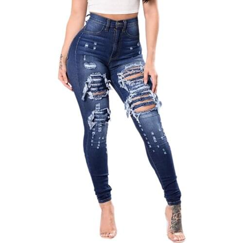 Fashion Vintage Ripped Hole Pencil Long Pants Solid Jeans Women Spring Summer Casual High Waist Slim Denim Trousers Streetwears