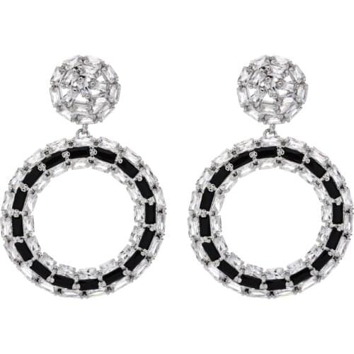Well-known brand high quality fashion up and down circular zircon earrings, suitable for women/girls wedding Zircon Earrings 303