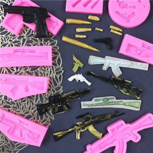 Game Machine Gun Pistol Bullet Character Silicone Mold Chocolate Fondant Baking Mold