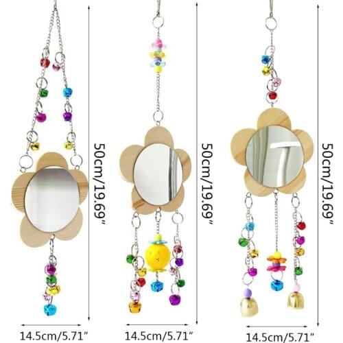 Chicken Toy Hanging Chicken Mirror Toy with Bell Wooden Pecking Toy for Coop Pet Bird Toy for macaw Parakeet Cockatiels R9CA