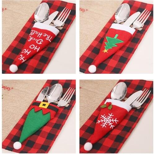 Non-woven Christmas Cutlery Holders Knife Fork Cover Xmas Tableware Pocket Bag Festival Accessories Xmas Decor Home Dinner Table
