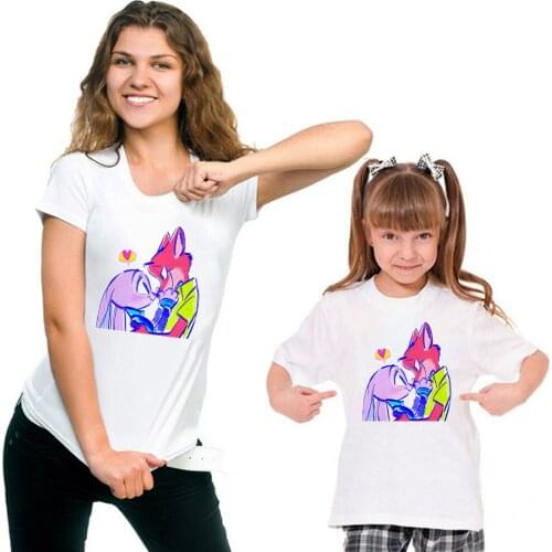 Nick the Fox Judy the Rabbit Graphic Children T-Shirt Sweet Fashion Trend Cute Cartoon Kids Tops Zootopia Tshirt Famliy Look