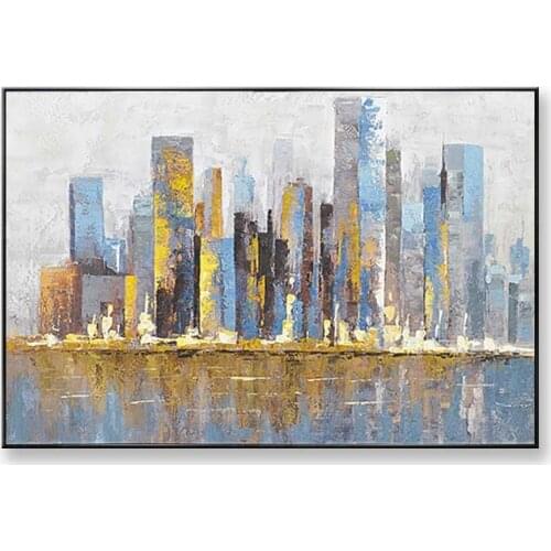 Original Modern city building landscape Handmade canvas acrylic oil painting wall art home dcoration for living room bedroom
