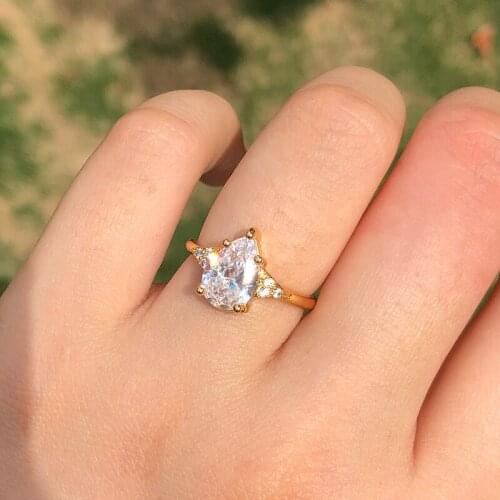 Luxury Zircon Crystal Water Drop Rings For Women Girls Gold Sliver Color Engagement Wedding Ring Boho Couple Jewelry Anillos