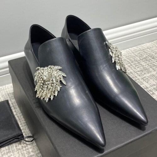 Luxury Fashion Crystal Point Toe Pumps High Quality Thin Heels Leather Women Shoes New Collections Slip-On Female Boots