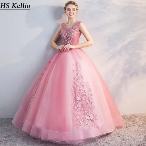 Tulle Quinceanera Dresses Lace Up Vneck Ball Gown Prom Dress Lace Appliques