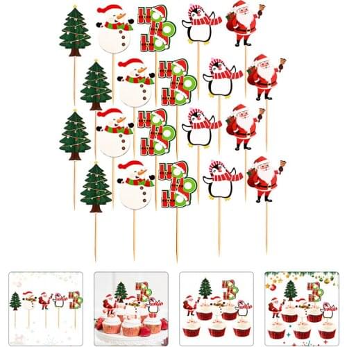 20pcs Cake Toppers Christmas Snowman Cake Toppers Cupcake Decor Party Ornaments