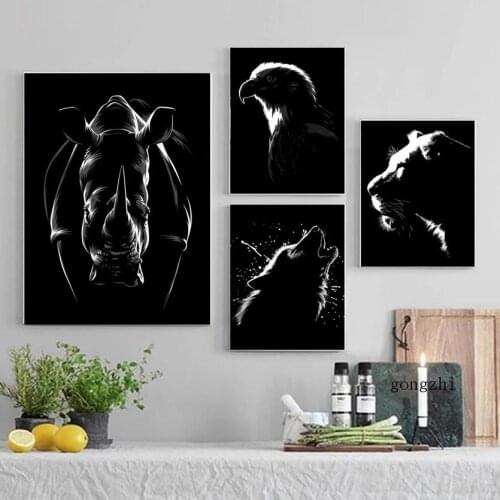 Wolf Lion Eagle Bear Rhinoceros Chimpanzee Posters Wild Animal Canvas Painting and Prints Wall Art Picture for Living Room Decor