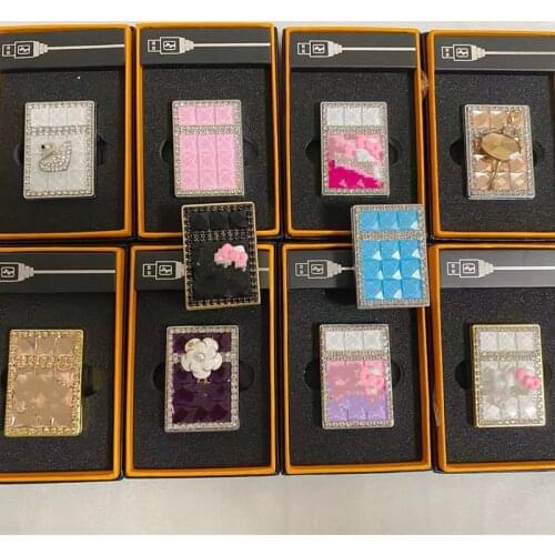 Ladies Lighter Gorgeous Diamond Cigarette Lighter Portable Rechargeable Windproof Lighter Ladies Cigarette Accessories