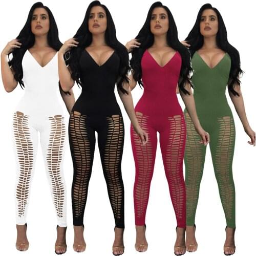Cut Out Jumpsuit Sexy V Neck One Piece Jumpsuit Club Party Bodycon Birthday Outfits Red Black White Army Green Jumpsuit Women