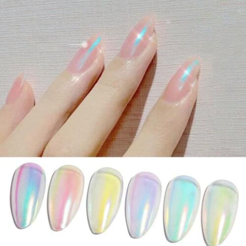 1Set Nail Art Aurora Powder,Solid Fairy Mermaid Ice Nail Polish Glue Dazzling Colorful Mirror Magic Mirror Effect Powder 6colors