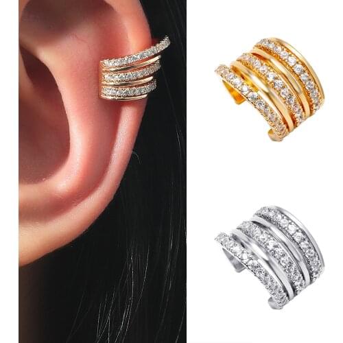 1 PCS Trendy Geometric Zircon Open C Shape Ear Non Pierced Clip Earring Fashion Small Gold Color Ear Cartilage Cuff Jewelry