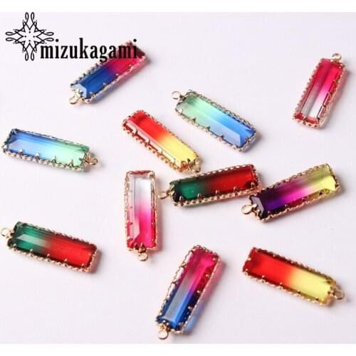 Imitation Tourmaline Geometric Rectangle Crystal Drop Charms Pendant 8*23MM 1pcs For Drop Necklace Jewelry Making Accessories