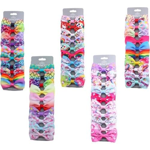 10pcs baby hairpin unicorn side clip headdress rainbow gradient color fish scale bowknot childrens headband