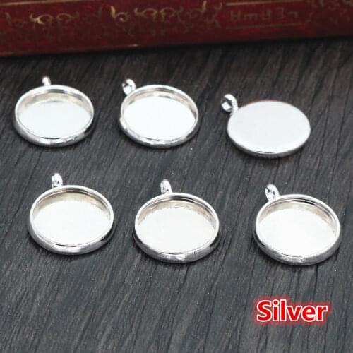 20pcs/lot 10mm 12mm Inner Size 4 Colors Plated Brass Material Simple Style Cabochon Base Cameo Setting Charms Pendant Tray