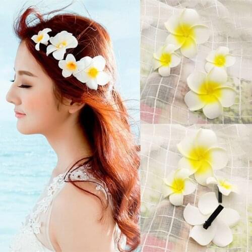 3pc Popular Plumeria hair Clip Cheap Fake Foam gardenia flowers for Hawaiian vacation Seaside bride Girl Accessories photo props