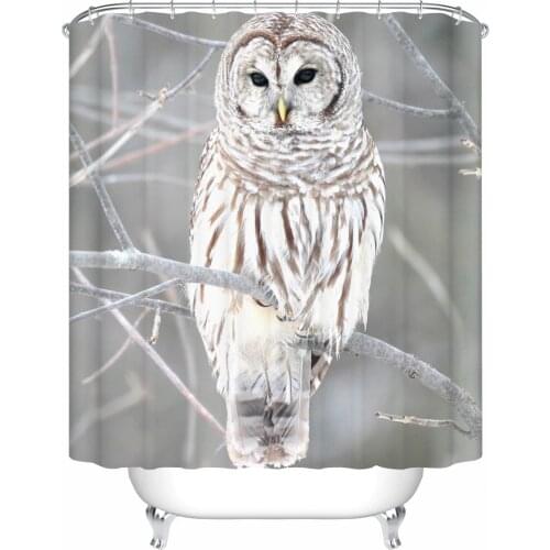 3d Shower Curtain Gray Fabric Owl Pattern Waterproof Anti Mold Polyester Liner for Kids Bathroom Decor Accessory