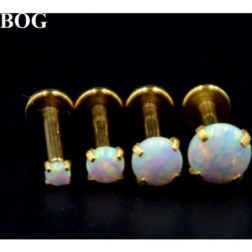 Lot 4 Pcs Gold Labret Monroe Lip Stud Ear Cartiliage Tragus Helix Piercing stud Ring With White Opal Stone 16g Body Jewelry