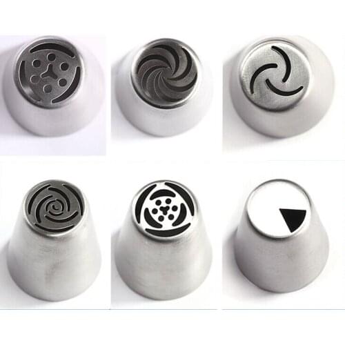 6Pcs Stainless Steel Russian Icing Piping Nozzle Tip Cake Sugarcraft Pastry Coupler Perfect For Cake Cupcake Decorating E107