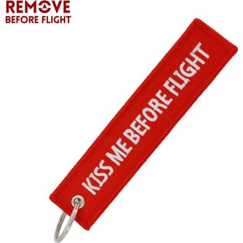 Kiss Me Before Flight OEM Key Chain Anahtarlik Label Red Embroidery Car Key Ring Special Keychains for Aviation Gifts Bijoux