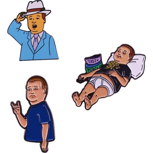 Bobby Hill Meme Badge Gentlemen Lazy Couch Potato Pin Rock Horns Brooch Cute Gift for Cartoon Fans