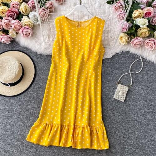 Boho vintage ruffles polka dot print Summer mini short Dress Loose Party chiffon dress Women Tank Sundress beach holiday dresses
