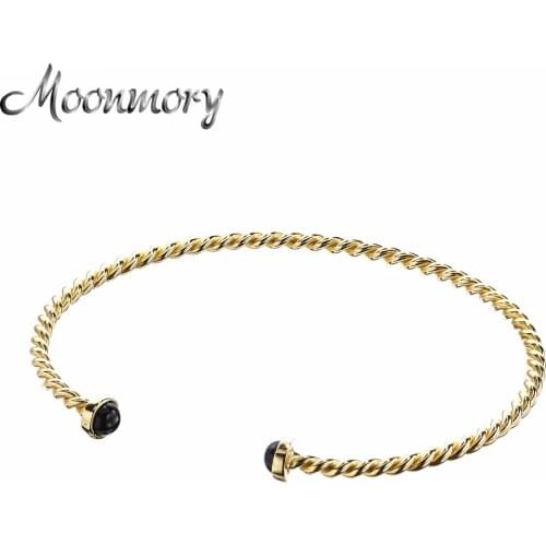Moonmory France Golden ringlet with 24 carat gold adorned with Stone 925 Sterling Silver Bangle Rope Shape Jewelry Bracelet