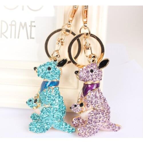 Lovely Kangaroo Rat Key Chain Rhinestone Crystal Pendant Charm for Handbag Purse Bag Carkey Gift
