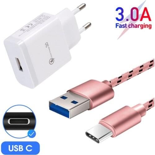 Travel Fast Charger USB Adapter Quick Charge 3.0 USB Type C Cable for Samsung A5 2017 S9 Redmi Note 10 POCO X3 F2 Pro Smartphone