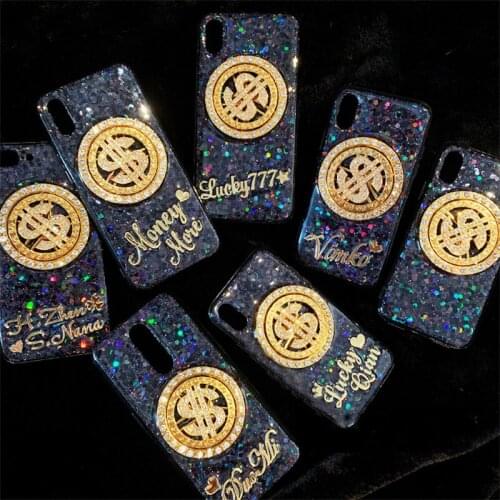 Customize Name Letter Bling Diamond Circle Case For Samsung Galaxy M10 A30 A50 A70 A10S A20S A51 A71 A91 A81 A01 A31 A21S A10E