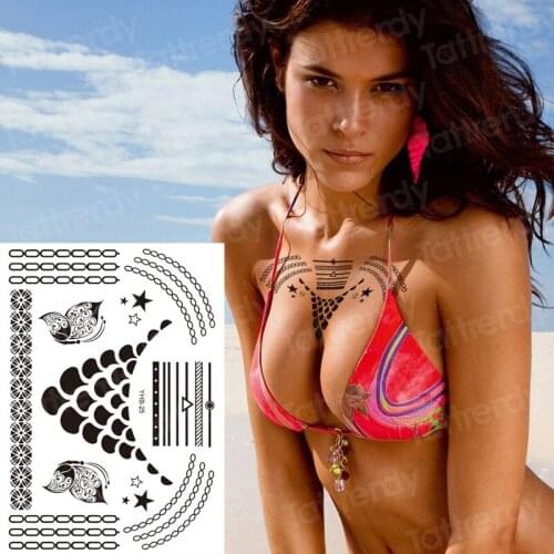 Black Flash Fake Tattoo Dream Catcher Waterproof Henna Temporary Tattoo Sticker Jewelry Flower lace Mehndi Tattoo Sticker Women