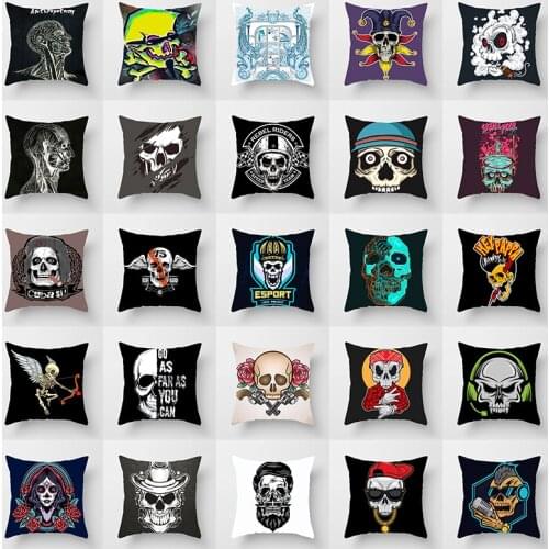 Sugar Skull black Throw Pillow Cases Sea Modern Style Art Painted Mexican Peach Skin Printed Decor Day of the dead Cushion Cover