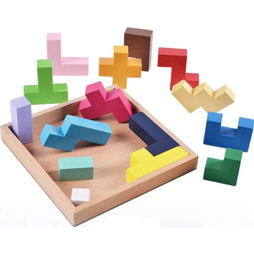 Wooden Tetris Game Jigsaw Puzzle Toys for Kids Wood Tangram Brain Teaser Puzzles Creative Educational Toys for Children