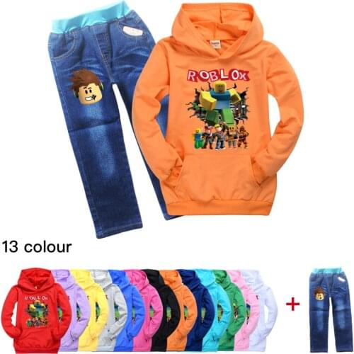 Kids Autumn Robloxing Boys and Girls Fashion Sports Suit Childrens Clothes Hoodie Tops Jeans Pants Two-piece Clothes Set Jersey