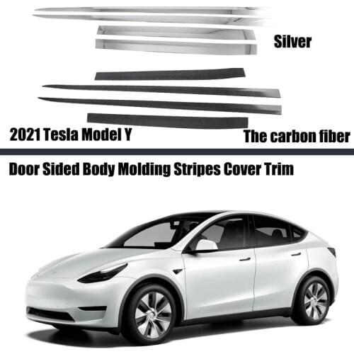 For Tesla Model 3 4PCS Carbon Fiber ABS Chrome Car Exterior Car Side Door Body Trim Molding Accessories Side Cover Trim