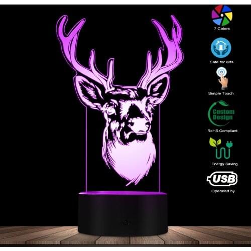 Deer Head Deer Antler 3D Optical illusion Light Woodland Deer Buck Wildlife LED Creative Night Light Decorative Table Lamp