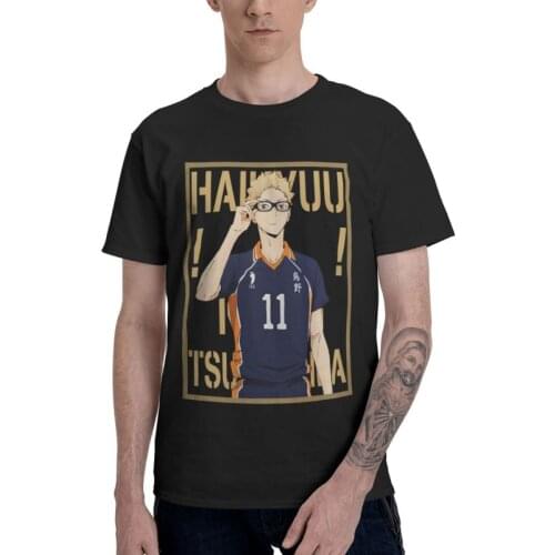 Haikyu Kei Tsukishima T Shirt for Men Cotton Printed T-shirt Streetwear Tshirt Short Sleeve Anime Manga Haikyuu Tees Tops