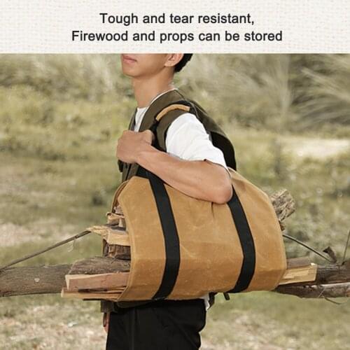 Firewood Storage Bag Canvas Outdoor Camping Wood Log Carrier Match Bag Package Large Capacity Outdoor Tote Handbag